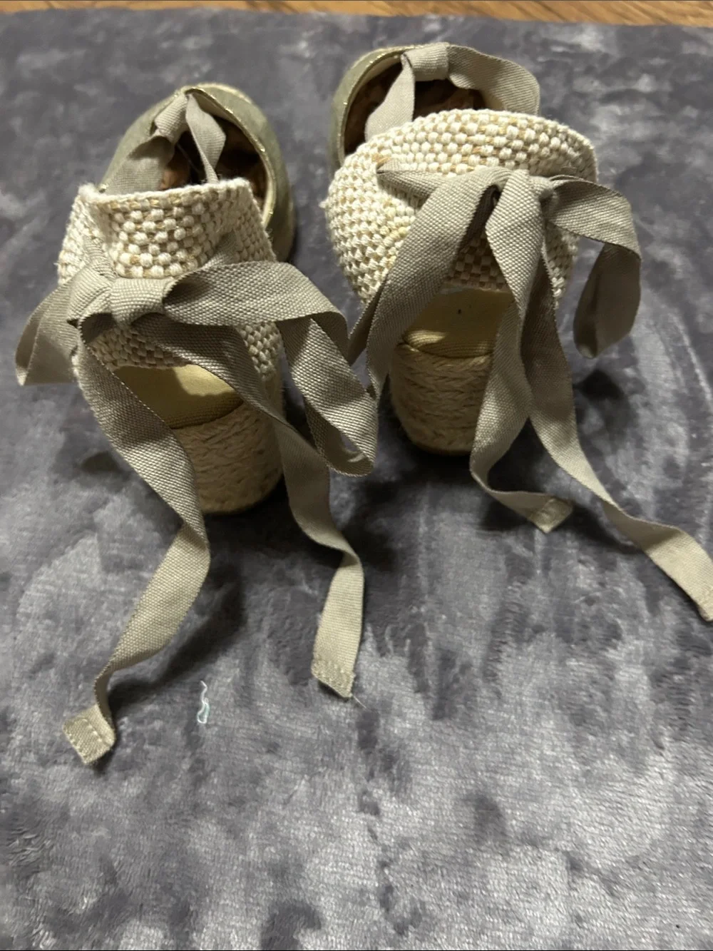 Viscata Espadrille canvas & tweed Wedge Sandals in Tan with Ankle Tie sz 35